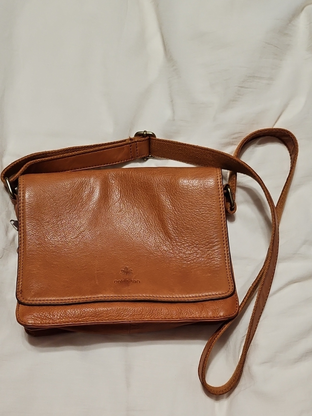 Cognac Leather Crossbody Messenger Bag